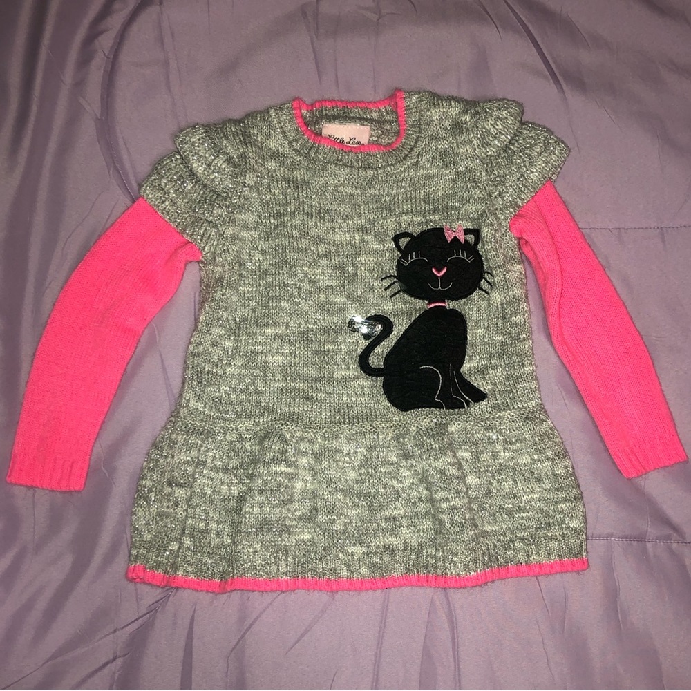 Little Lass Sparkly Grey and Pink Knit Sweater